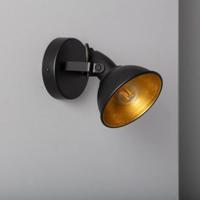 Wandlamp zwart goud industrieel &apos;Haines&apos; goud e14 verstelbaar 1 spot