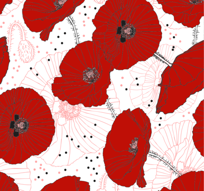 Natuur behang rode bloemen en tekeningen