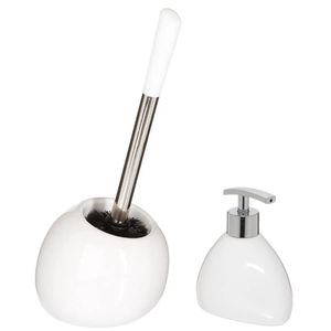 WC-/toiletborstel en houder - wit - met zeeppompje 300 ml