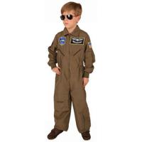 Leger piloot carnaval verkleed kostuum - jumpsuit - voor kinderen - bruine overall - thumbnail