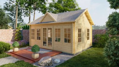 Tuindeco Clockhouse Blokhut Trevor 70 mm 550x400 cm 70 mm vuren blank- Zadeldak- Onbehandeld vurenhout- Tuindeco