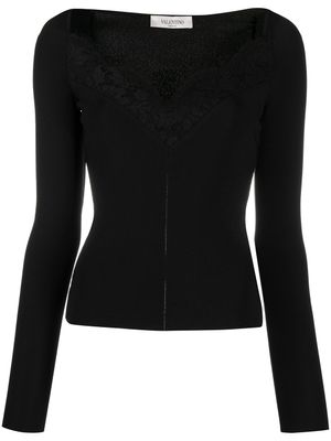 Valentino Garavani pull ajusté bordé de dentelle - Noir