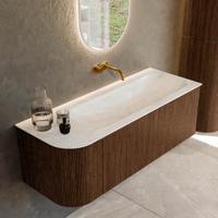 Badmeubel Mondiaz Kurve-Dlux | 125 cm | Meubelkleur Walnut | Wastafelkleur Ostra | Solid surface | Rechts spoelbak | Zonder kraangat(en) Badmeubel Mondiaz Kurve-Dlux | 125 cm | Meubelkleur Walnut | Wastafelkleur Ostra | Solid surface | Rechts spoelbak | Zonder kraangat(en)