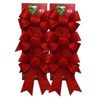 Kerstornamenten strikken - 6x st - velvet rood - 15 x 24 cm - kerstboomstrikjes - thumbnail