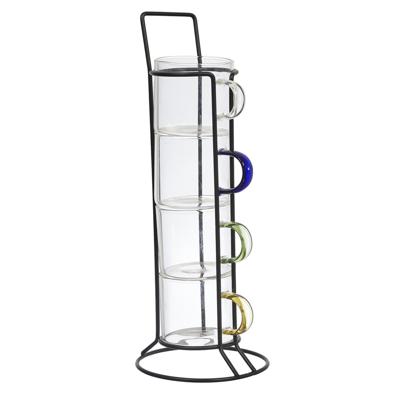 Home Deco Factory Espresso kopjes - 4x stuks - met standaard - glas - multicolor Home Deco Factory Espresso kopjes - 4x stuks - met standaard - glas - multicolor