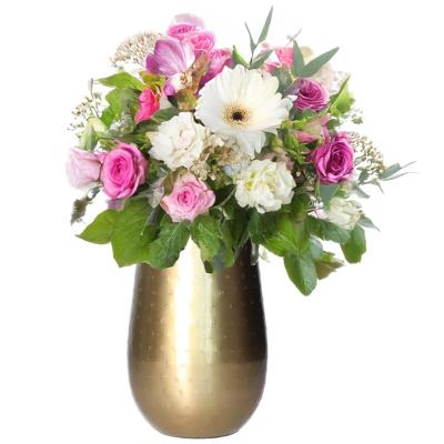Bloemenvaas - metaal - metallic goud - 23 x 15 cm - decoratie - interieur