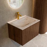Badmeubel Mondiaz Kurve-Dlux | 60 cm | Meubelkleur Walnut | Wastafelkleur Nata | Solid surface | Wasbak midden spoelbak | 1 kraangat