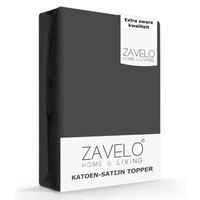 Zavelo Deluxe Katoen-Satijn Topper Hoeslaken Antraciet-1-persoons (90x220 cm)