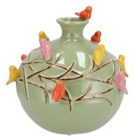 Vaas Spring birds - pistache groen - keramiek - D18 x H18 cm - bloemenvaas Vaas Spring birds - pistache groen - keramiek - D18 x H18 cm - bloemenvaas