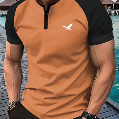 Bon&Bon Men's Graphic Henley T-Shirt - Grey Raglan Sleeve Summer Tee Coffee Brown1 / XXL