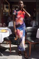 Mouwloze bedrukte jurk - MATERIAL FINISHES - L