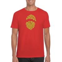 Kerst T-shirt voor heren - Kerstman hoofd - rood - glitter goud - Kerstkleding
