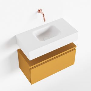 MONDIAZ ANDOR 60cm toiletmeubel ocher. LEX 60cm wastafel talc midden geen kraangat