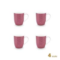 Pip Studio Koffiekoppen - Flower Festival Donker Roze - 145ml - 4 St. - thumbnail