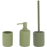 Tendance Badkamer accessoires set 3-delig - Polyresin - groen - geribbeld