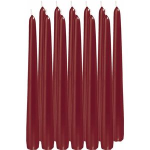 12x Lange kaarsen bordeauxrood 25 cm 8 branduren dinerkaarsen/tafelkaarsen - Dinerkaarsen