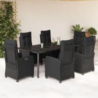 7-delige Tuinset met kussens poly rattan zwart