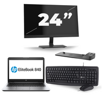 HP EliteBook 840 G3 - Intel Core i7-6e Generatie - 14 inch - 8GB RAM - 240GB SSD - Windows 11 + 1x 24 inch Monitor - thumbnail