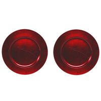 2x Ronde diner onderborden rood glimmend 33 cm - thumbnail