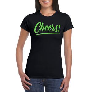 Bellatio Decorations Verkleed T-shirt voor dames - cheers - zwart - groene glitter - carnaval 2XL  -