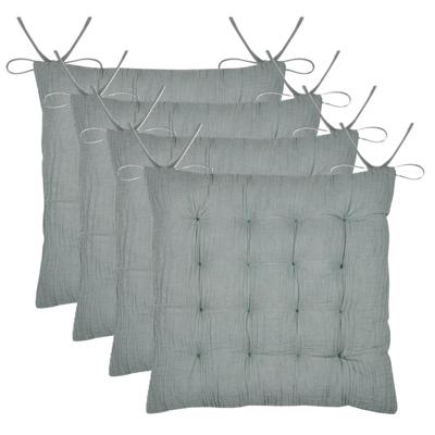 Stof Textile stoelkussen Coline - 4x - mintgroen - 38 x 38 x 4 cm - touwtjes sluiting