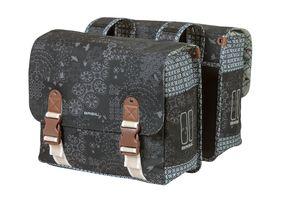 Basil bohème dubbele fietstas - zwart - 35l - waterafstotend - kunstleren details