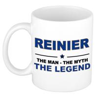 Reinier cadeau mok - man myth legend - naam koffiemok / beker - wit en blauw - 300 ml