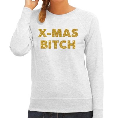 Kersttrui Christmas Bitch gouden glitter letters grijs dames Kersttrui Christmas Bitch gouden glitter letters grijs dames