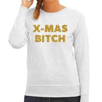 Kersttrui Christmas Bitch gouden glitter letters grijs dames