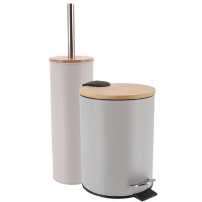 Tendance Badkamerset prullenbak en toiletborstel - Bamboo vibe - soft close - licht grijs - 3 liter