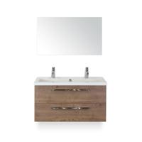 Seville Badmeubelset 100 cm - Tabacco - Wastafel Djazz 2 kraangaten - met Spiegel