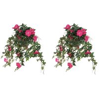 2x stuks groene Petunia donkerroze bloemen kunstplanten 50 cm - Kunstplanten - thumbnail