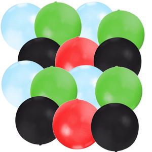 Bellatio Decorations - 12x groot formaat ballonnen - rood/groen/blauw/zwart - Diameter 60 cm