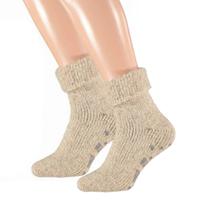 Wollen huissokken/slofsokken - dames - ecru - anti slip sokken - cadeau - maat 43-46