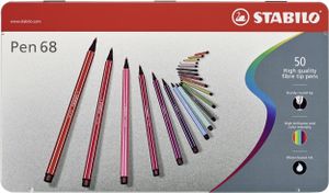 STABILO Pen 68, premium viltstift, metalen etui met 50 stuks