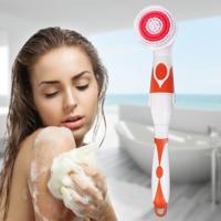 Multifunctionele elektrische waterdichte Bad reinigingsborstel Long-behandeld massage borstel met 4 borstelkoppen (oranje)