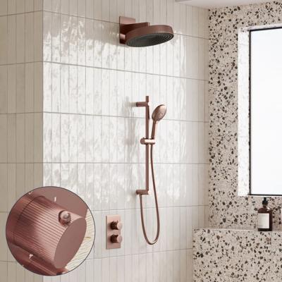 Regendouche set SaniClear Evolution Stripes | 30 cm | Incl.Inbouwdeel | 2 standen handdouche | Met glijstang | Geborsteld koper