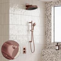 Regendouche set SaniClear Evolution Stripes | 30 cm | Incl.Inbouwdeel | 2 standen handdouche | Met glijstang | Geborsteld koper