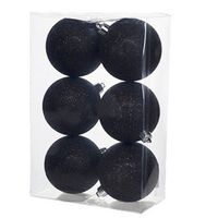 6x Kunststof kerstballen glitter zwart 8 cm kerstboom versiering/decoratie   - - thumbnail