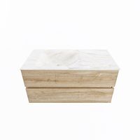 MONDIAZ VICA-DLUX 100cm badmeubel onderkast Washed Oak 2 lades. Inbouw wastafel CLOUD links 1 kraangat, kleur Ostra.