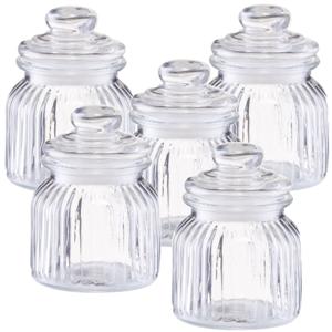 Zeller Voorraadpot - 5x - glas - 600 ml - relief - 11 x 14,5 cm - rond - bewaarpot
