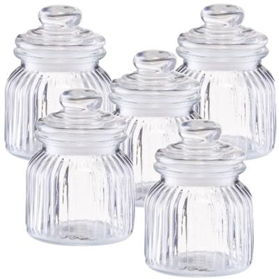 Zeller Voorraadpot - 5x - glas - 600 ml - relief - 11 x 14,5 cm - rond - bewaarpot