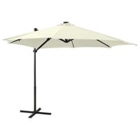 VidaXL Zweefparasol met paal en led-verlichting 300 cm zandkleurig