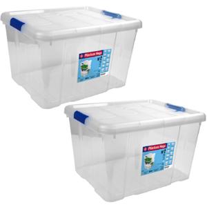 Hega Hogar Opbergbox - 2x - met deksel - 42 x 35 x 25 cm - 25 Liter - Opbergbakken - Transparant