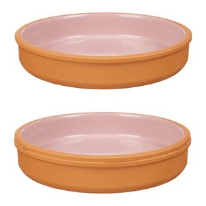 2x stuks tapas/hapjes serveren/oven schaal terracotta/roze 23 x 4 cm - Snack en tapasschalen