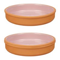 2x stuks tapas/hapjes serveren/oven schaal terracotta/roze 23 x 4 cm - Snack en tapasschalen - thumbnail