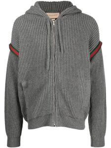 Gucci hoodie nervuré Web à fermeture zippée - Gris