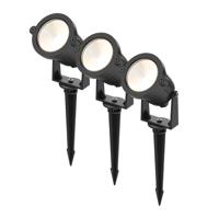 Set van 3 Piton LED Prikspots - 4,9W 425lm - Kantelbaar - 3000K Warmwit - IP65 Waterdicht - Incl. 50cm aansluitkabel - Zwart