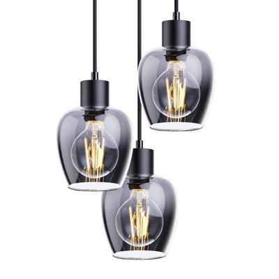 Zora - LED Hanglamp Smoke Glas - 3 lichtpunten - E27 - Zwart - IP20 - Hanglamp glazen bollen