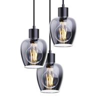 Zora - LED Hanglamp Smoke Glas - 3 lichtpunten - E27 - Zwart - IP20 - Hanglamp glazen bollen